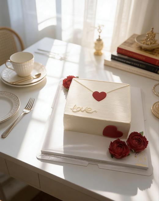 【优品系列】---【爱心信封玫瑰花】情人节，七夕，520蛋糕   长方形 商品图1