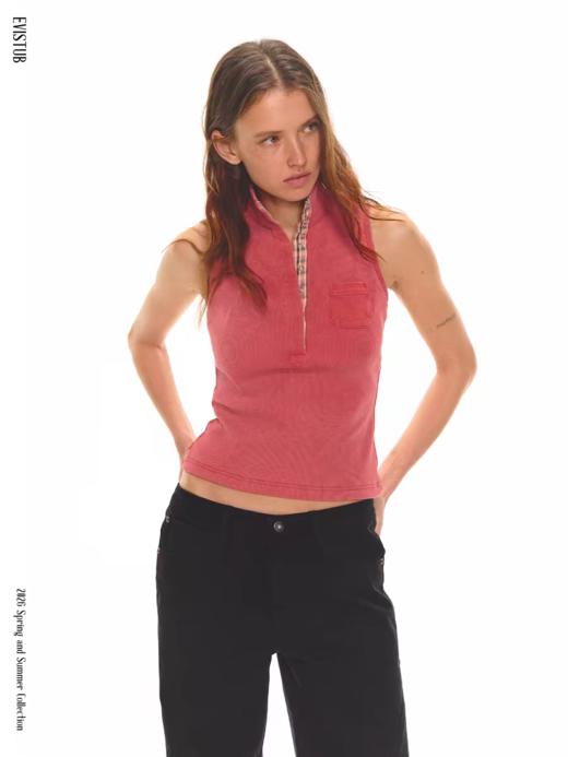 Evistub girls/E-6CBX1824/E-6CBX1815/美式复古做旧亨利领背心 商品图0