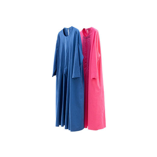 绽放096朵/影后*亚麻棉宽松压褶大摆休闲度假圆领七分袖连衣裙夏 商品图4