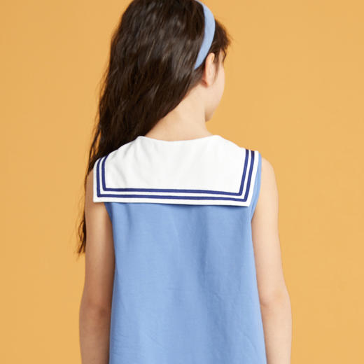 笛莎/Deesha 松饼熊2026年夏季新款童装女童时尚学院风海军领无袖连衣裙 商品图4