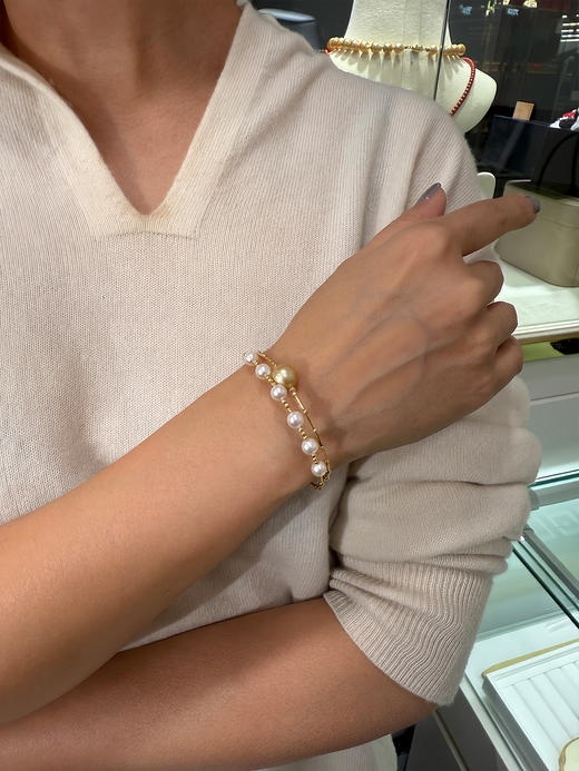 【挚友限定】竹节-18k金akoya/金珠海水珍珠手镯 5-10mm 商品图2