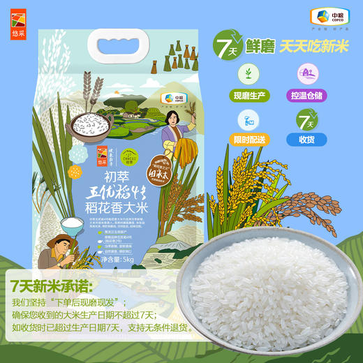 【7天新米·现磨现发】中粮初萃 五优稻4号稻花香大米5kg袋装10斤 黑龙江五常产区直供 商品图1