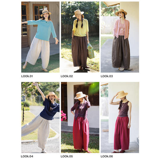 特绽放101朵/旅行的心动*14支纯亚麻宽松压褶阔腿裤弯刀显瘦长裤 商品图3