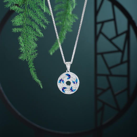 子佩集【一叶转运】S990银套链【MXTL034】花丝珐琅彩树叶平安扣福字项链2510 商品图10