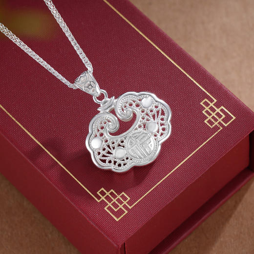 子佩集S990银儿童长命锁套链项链【CM4011-1】花丝福秀2509 商品图1