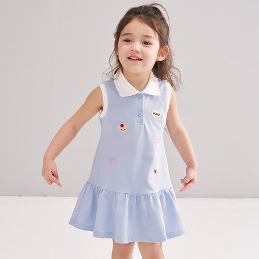 笛莎/Deesha 松饼熊2026年夏季新款童装女童可爱童趣POLO领无袖针织连衣裙 商品图1