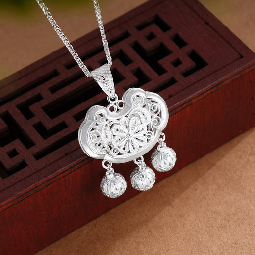 子佩集S990银【福迭锁】套链项链【QFDZ019】纯银花丝锁2509 商品图0