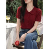 鹿向南「慕斯柔风」复古娃娃领红色针织衫短袖T恤女显瘦开衫上衣 商品缩略图4