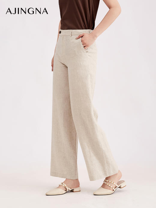 【商场同款】阿菁娜春季新款静奢风高腰阔腿裤天然亚麻透气抑菌廓形舒展高级松弛A31C110023 商品图3