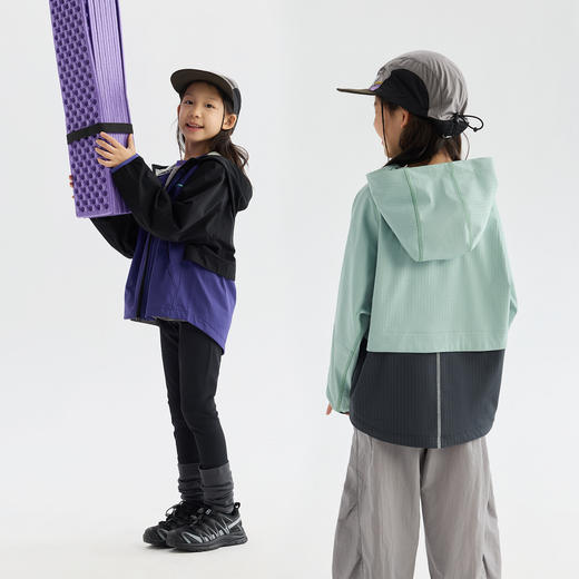 MANHOJIA【巴塔格】儿童外套早春新款格纹撞色户外连帽软壳外套 商品图1