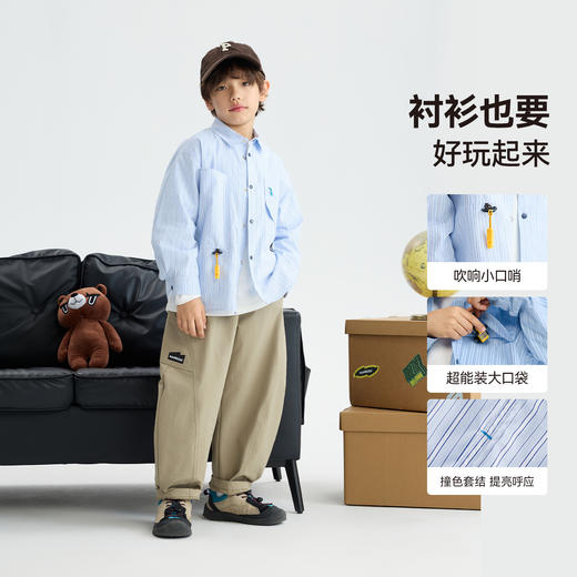 MANHOJIA【趣玩口哨衬衫】儿童衬衫复古日系学院条纹牛仔衬衫外套 商品图2