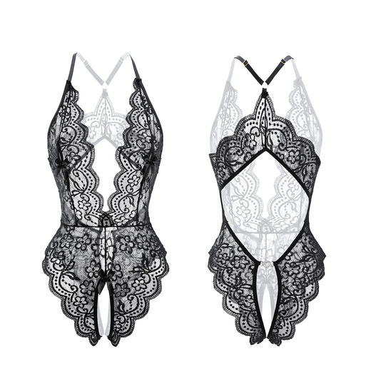 【霏慕】深V露沟蕾丝开裆连体衣6693 商品图12