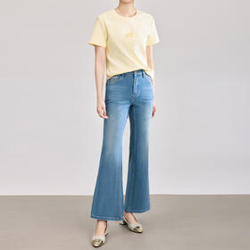 「高货wl」全新升级【铂金会员275/天猫369/差价94】(65517)洛诗琳气质四面弹烫钻牛仔裤2026春季天丝竹节棉喇叭裤女