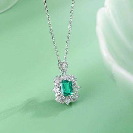 子佩集【翠洲花海】S925银套链【PM2255-XF】培育宝石祖母绿方块2510 商品图0