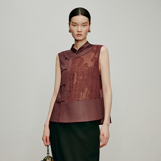 【林栖设计小店】落日霞光|素平缎红云纱2026夏新款提花马面裙马甲1962065 商品图1