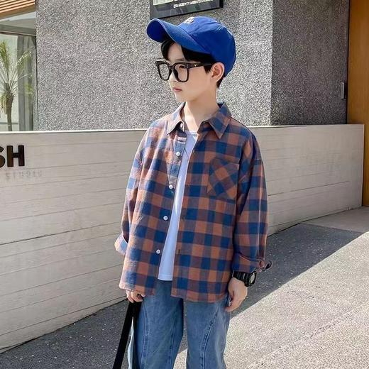 【透气不闷！不易起球】男童衬衫春季儿童洋气格子衬衣新款中大童男孩上衣春款外套潮。xa 商品图1