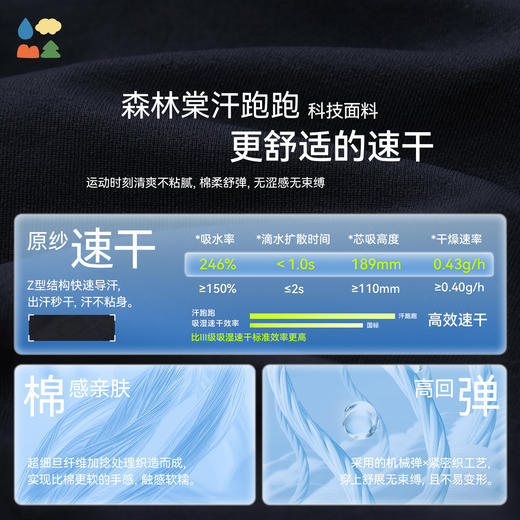 森林棠汗跑跑系列撞色插肩棉感速干短袖，儿童亲肤速干T恤，40162001 商品图3