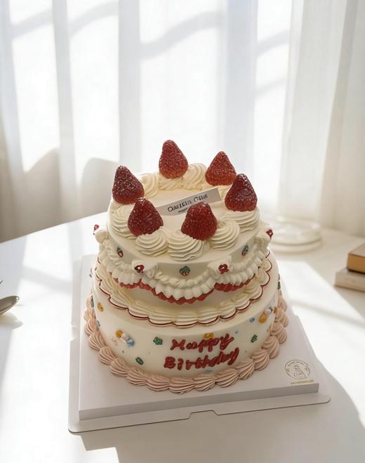 【优品系列】---【手绘花边小草莓】跨年、新年、元旦蛋糕 商品图1