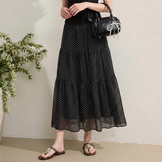 西遇黑色网纱波点女2026春夏新款高腰显瘦a字大摆长半身裙子H0060216 商品图2