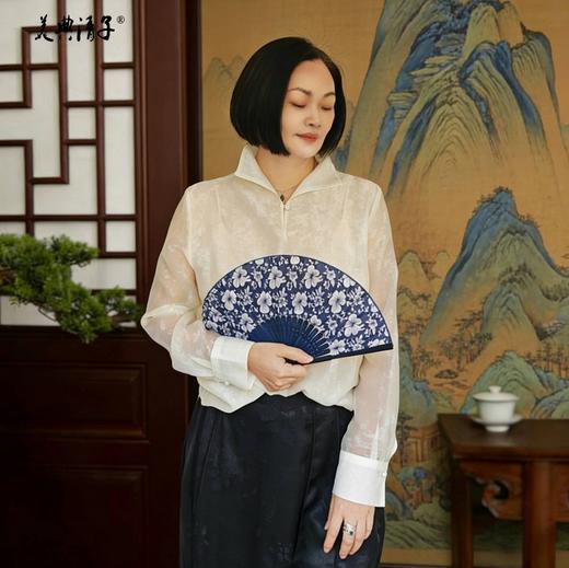 新中式国风立领双层天丝提花上衣 商品图1