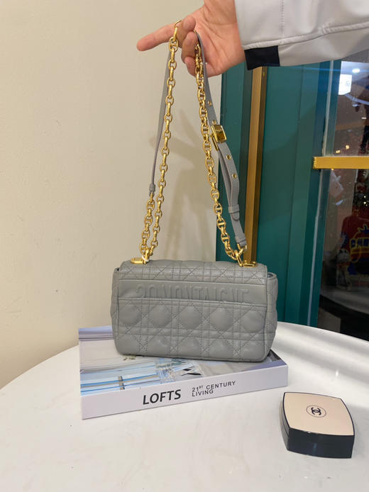 Dior CARO 灰蓝色 菱格 小号 牛皮 斜挎包 商品图1