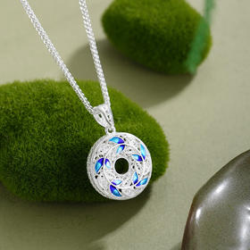 子佩集【一叶转运】S990银套链【MXTL034】花丝珐琅彩树叶平安扣福字项链2510