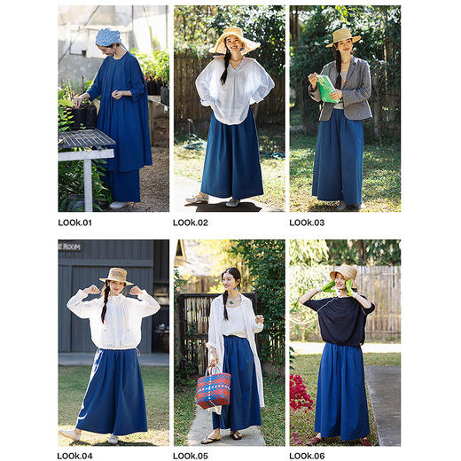 绽放113朵/蓝-艺术家*纯棉色织蓝宽松帅气阔腿裤全腰松紧百搭长裤 商品图3