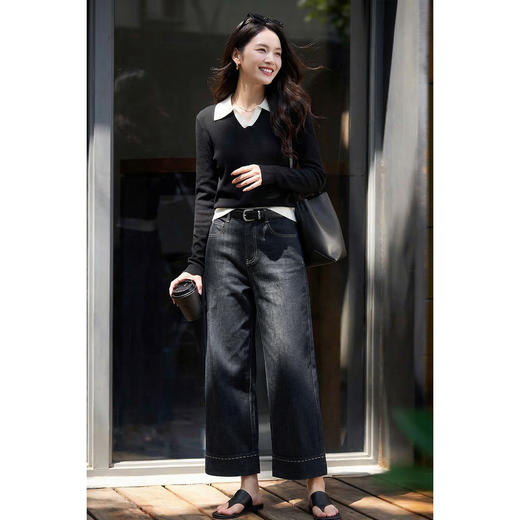 天丝棉阔腿牛仔裤女米思阳2026春季新款高腰宽松显瘦直筒裤1163/1122 商品图4