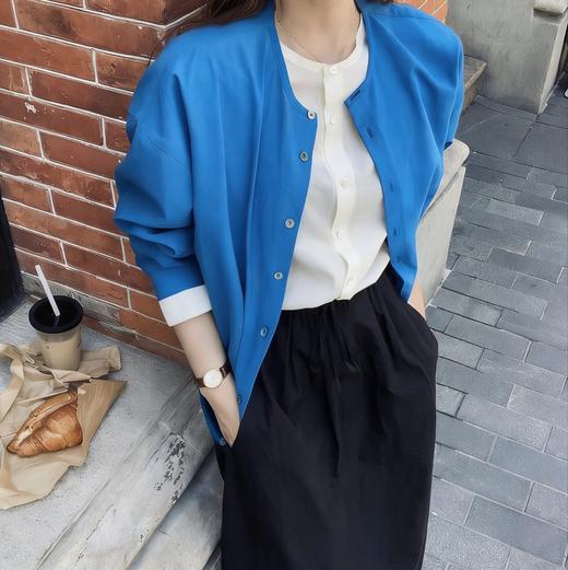LONGNVFAIR克莱因蓝纯棉假两件拼接衬衫 通勤懒人福音 省去叠穿烦恼 商品图5