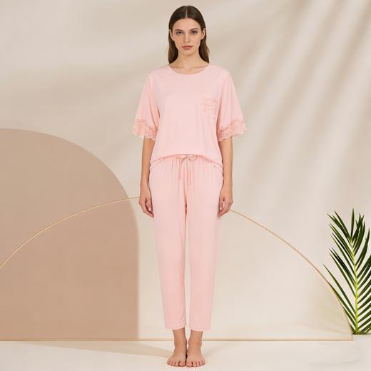 【50S蚕丝莫代尔】SCHIESSER德国舒雅中袖九分裤套装50S桑蚕丝莫代尔，垂坠柔软滑爽透气自带光泽感31/22435H 商品图0