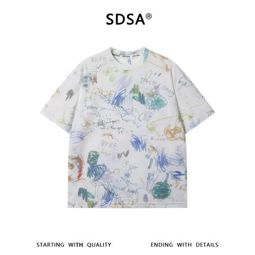 26T178SDSA男装2026新款高贵轻奢时尚绘涂鸦满印短袖T恤百搭圆领上衣 商品图1