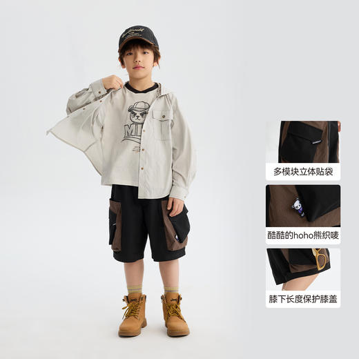 MANHOJIA【装装口袋裤】儿童短裤轻量透气复古撞色拼接口袋短裤 商品图2