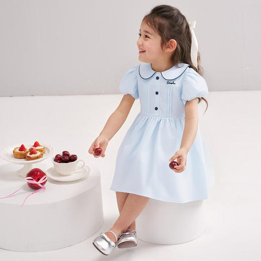 笛莎/Deesha 松饼熊2026年夏季新款童装女童时尚甜美翻领短袖棉布连衣裙 商品图1