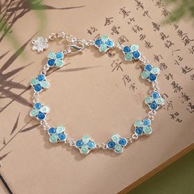 子佩集【四叶安好】S990银手链【MXSL011】四叶草花丝珐琅彩2510