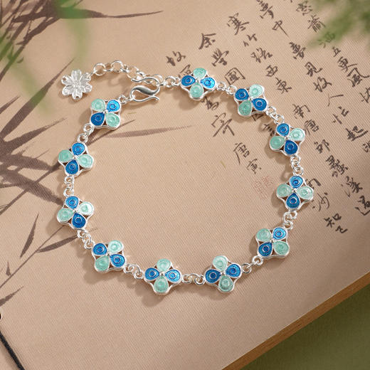 子佩集【四叶安好】S990银手链【MXSL011】四叶草花丝珐琅彩2510 商品图0