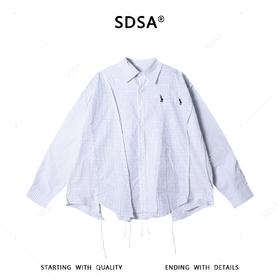 SDSA男装2026新款高贵轻奢刺绣标拼接格子流苏长袖衬衫百搭宽松