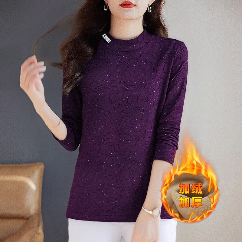 半高领德绒打底衫女冬季新款长袖内搭大码上衣加绒保暖修身t恤