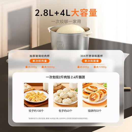 九阳和面绞肉机2.8L+4L双杯套娃绞菜绞馅机饺子肉馅机搅拌料理机 商品图4