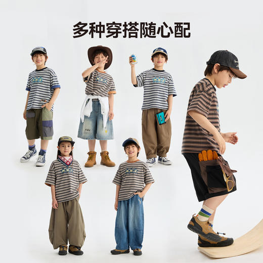 MANHOJIA【牛仔星星T】儿童T恤牛仔印花复古条纹全棉亲肤短袖T 商品图3