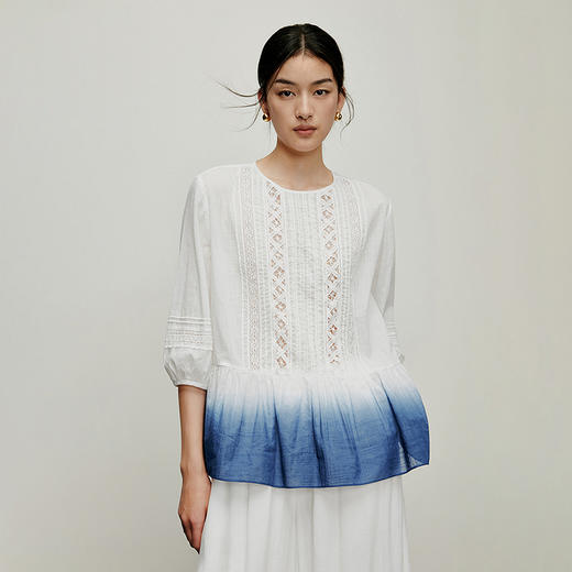 【林栖设计小店】镂花轻舞|百搭多色渐变镂空花边显瘦2026夏新款纯棉衬衣1962114 商品图4