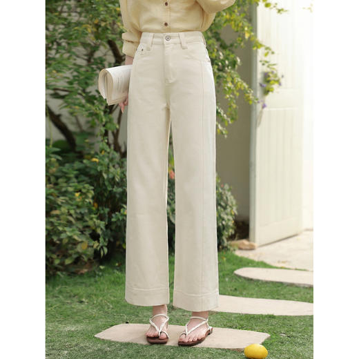 鹿向南「闲庭漫步」杏色高腰显瘦直筒牛仔裤女夏新款小个子九分裤 商品图0