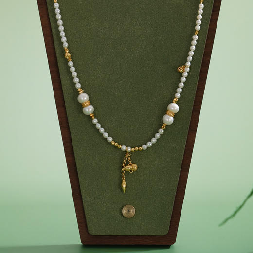 子佩集【福禄之命】银S925珍珠AOYA奥雅项链【QNX0005】3mm小珠6.8mm大珠镀金葫芦2512 商品图1