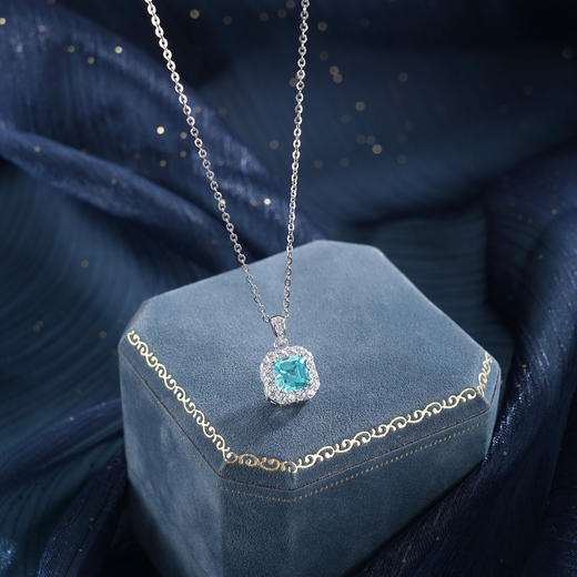 子佩集【蓝色星宇】S925银套链【PM2295-XF】培育宝石帕拉伊巴蓝碧玺小方块2510 商品图0