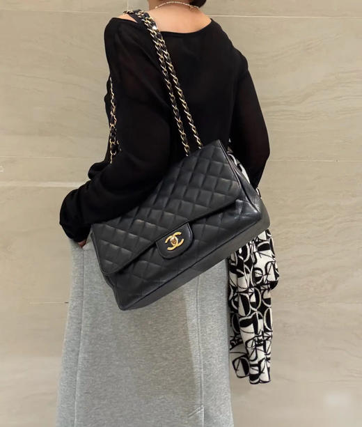 Chanel CF jumbo 黑金 荔枝纹牛皮 单肩包 商品图2