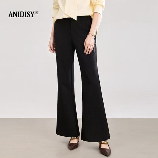 时尚高腰拉链后松紧腰弹力喇叭休闲裤 商品图0