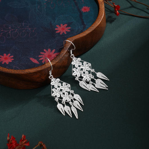 子佩集【一念花开】S990银耳环【QFES046】花丝菱形流苏2510 商品图2