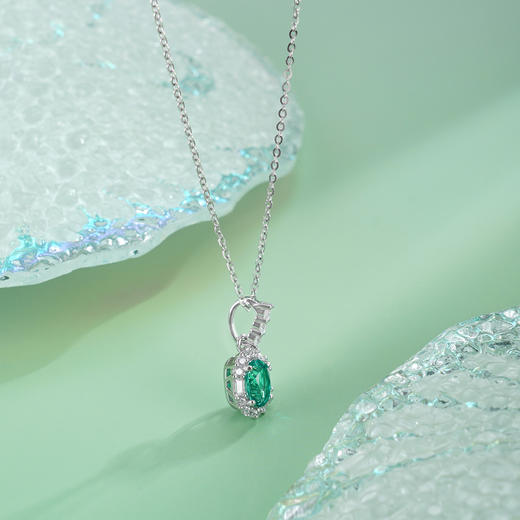 子佩集【翠雅】S925银套链【PM2290-XF】培育宝石祖母绿小椭圆2510 商品图1
