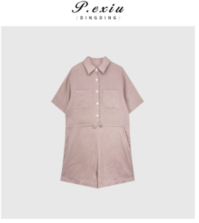 03-3潘依绣丁丁宠粉夏季新款设计感抽绳亚麻连体短裤D4280