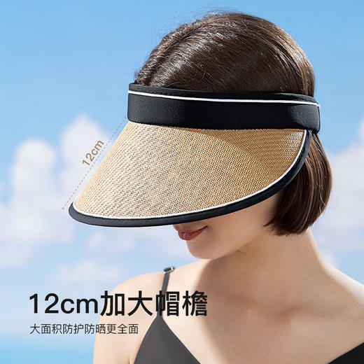 【大帽檐更防晒，可卷收纳】夏季拉菲草防晒空顶帽 防晒UPF50+ 草编+黑胶双层防晒 大帽檐 头围可调 时尚百搭 商品图2