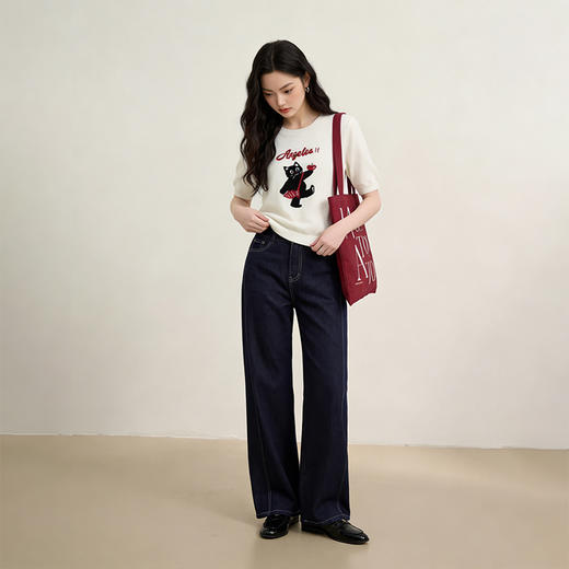 西遇可爱甜酷风2026新款春季卡通猫咪短袖毛衣圆领针织衫上衣T恤H0060218 商品图3